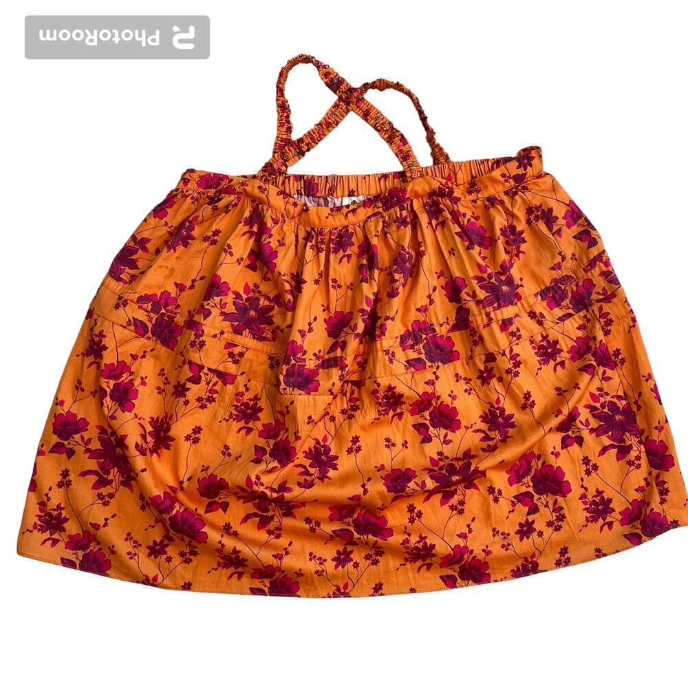 Roopa Pemmaraju Anthro Beaded Strappy Camisole Top Orange Floral Size XL NWOT